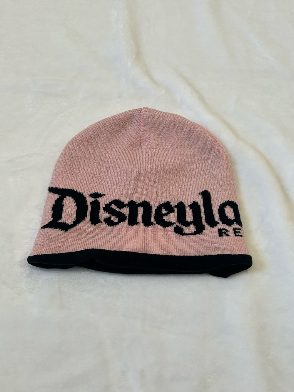 Disneyland Resort Reversible Pink Black Knit Beanie Hat Disney Castle One Size
